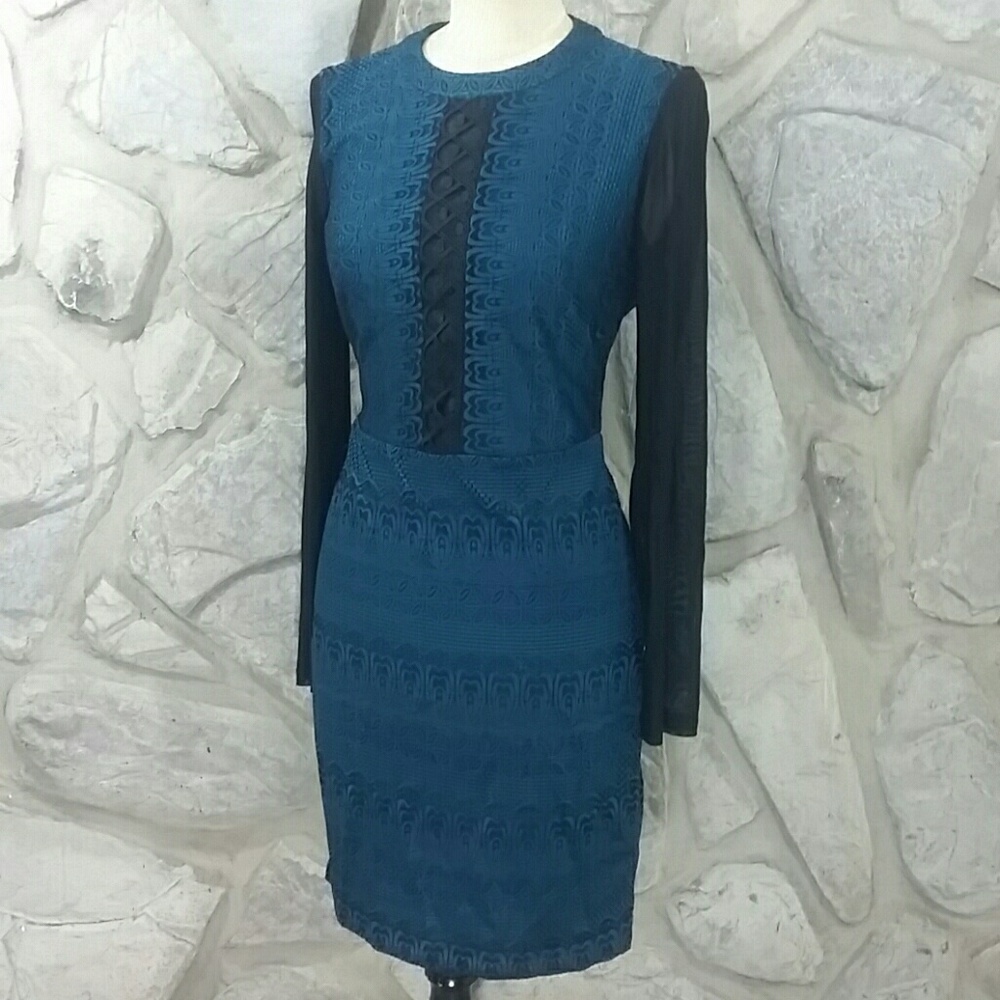 NWT Guess Teal Green & Black Lace Dress